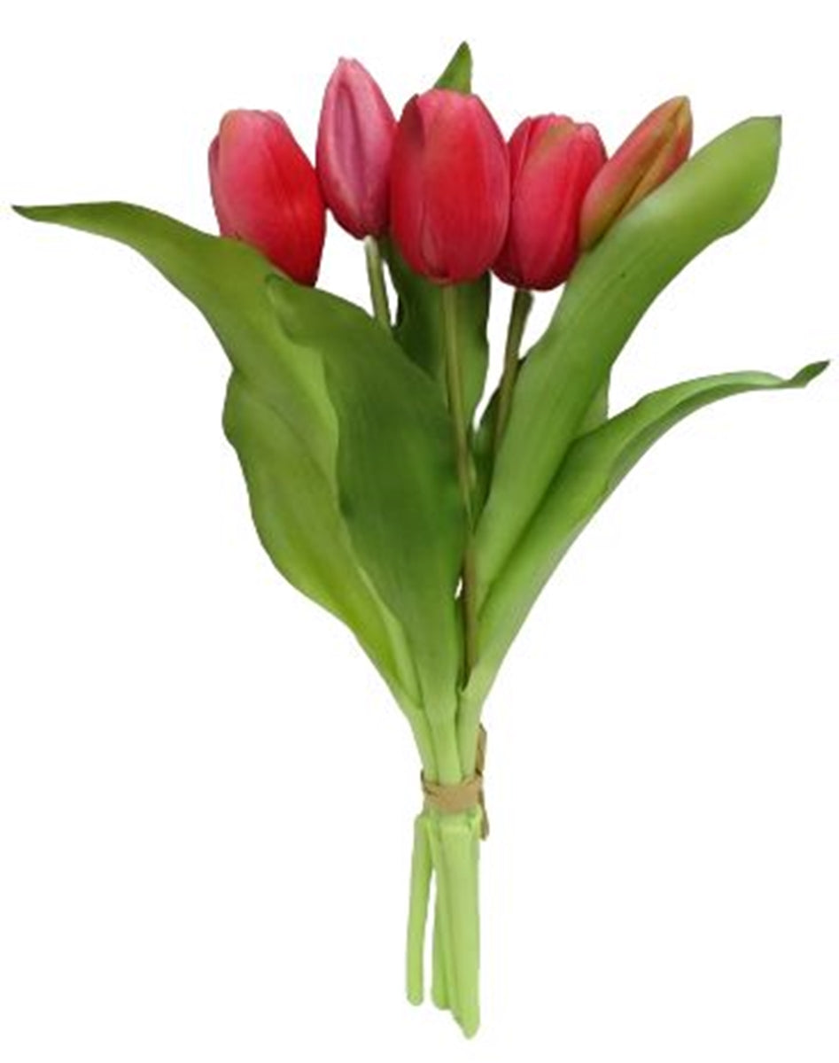 Tulpen künstlich 30cm Tulpenbündel mit 5Tulpen Real Touch fuchsia Tulp – finehomegarden