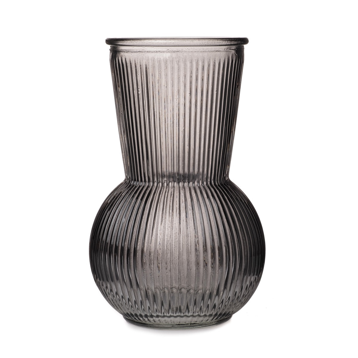 2x Glasvase mit Rillen Vase grau Ø11cm H17,5cm – finehomegarden