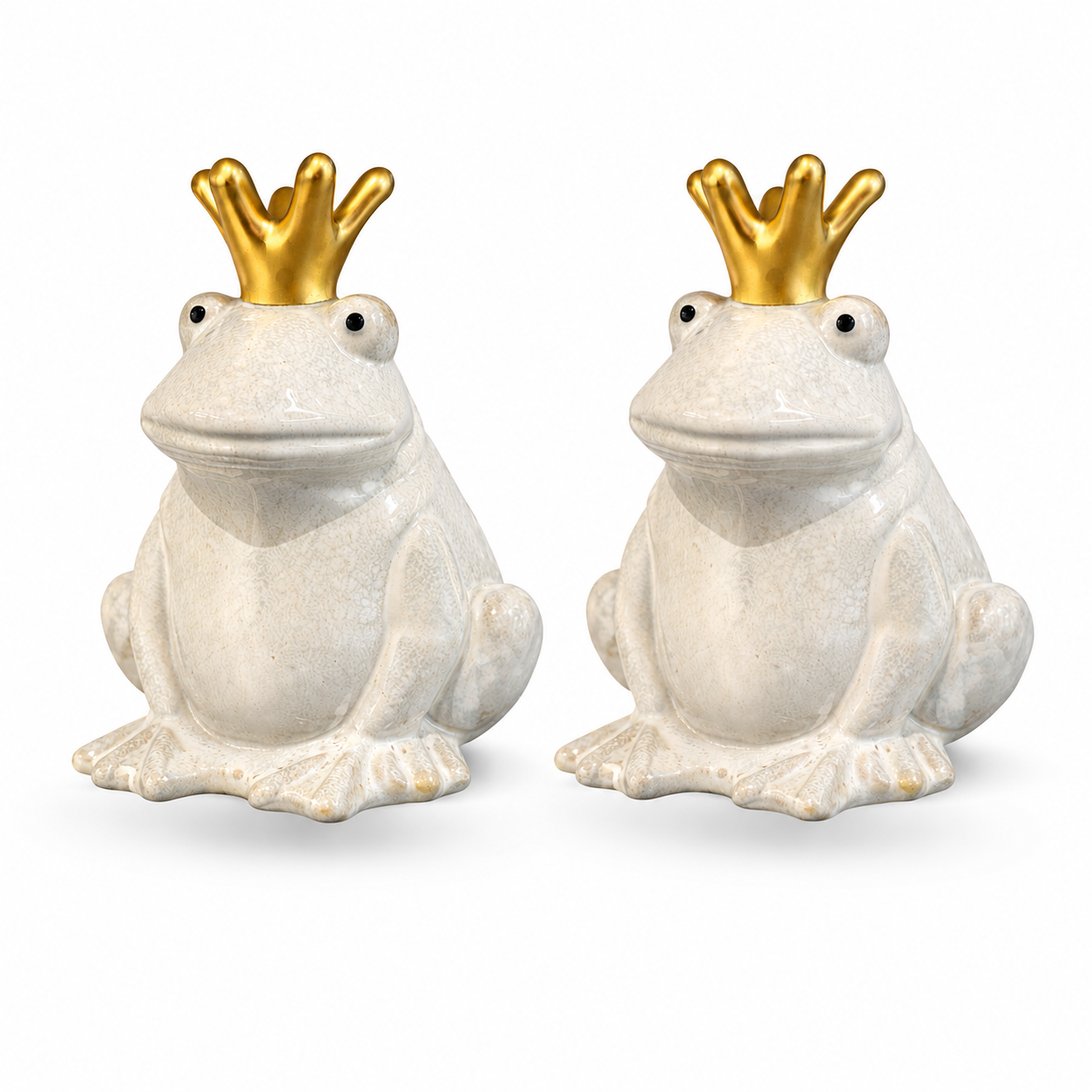Frosch Keramik mit Krone creme 2er Set Dekofiguren 8,5 × H11,5 cm Gart – finehomegarden