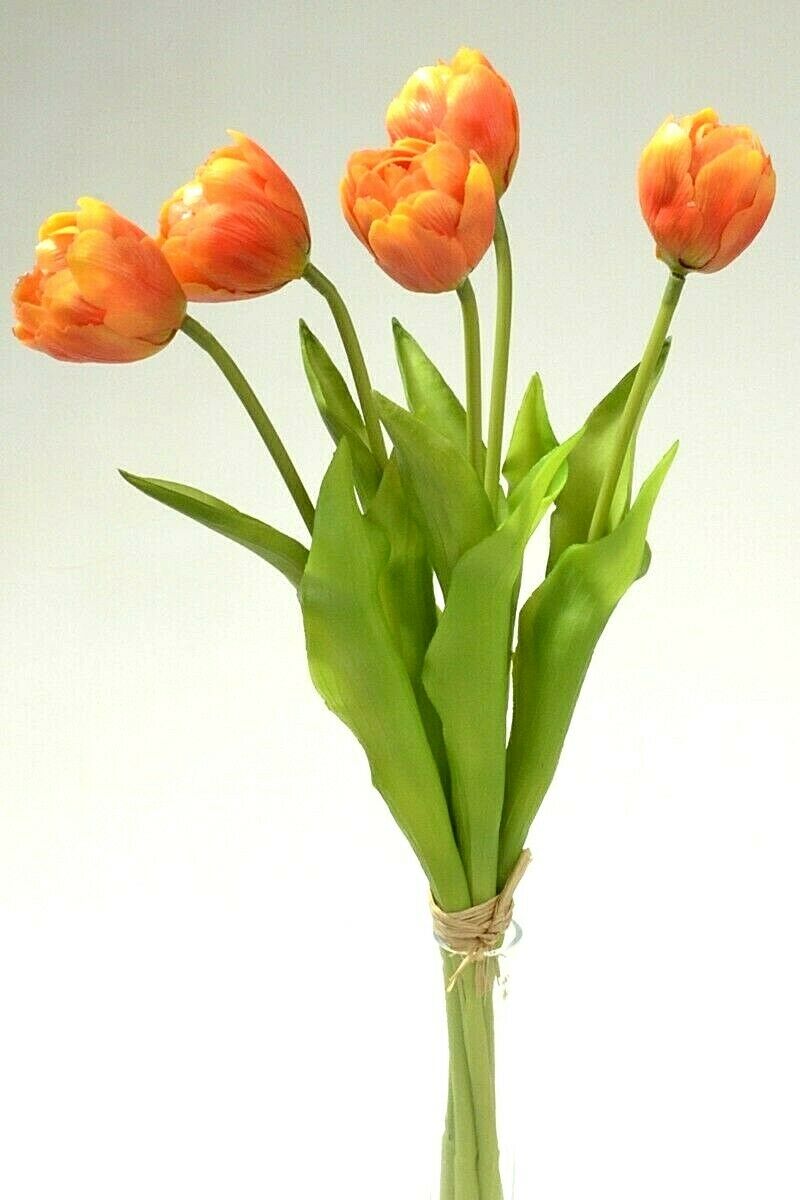 Tulpenbund Real Touch 43cm orange Paeonientulpen künstlich Tulpe 5St. – finehomegarden
