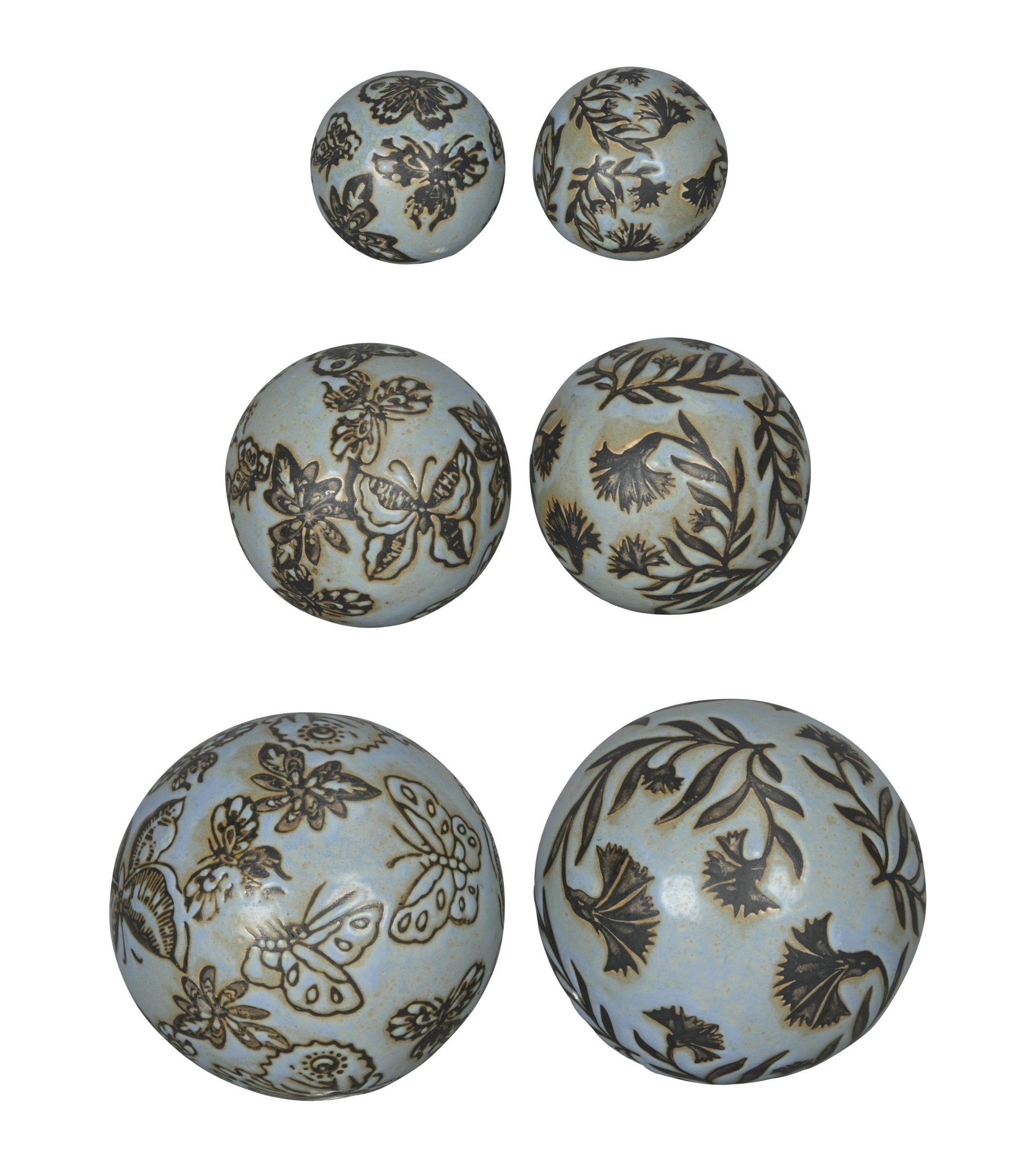 Schwimmkugel 2fach sort. hellblau Ø4cm/Ø6cm/Ø8cm Blüten Porzellan Gartendekoration Schwimmende Deko Kugeln für Teich, Brunnen & Wasserschalen Elegante Garten Deko 3Größen wählbar