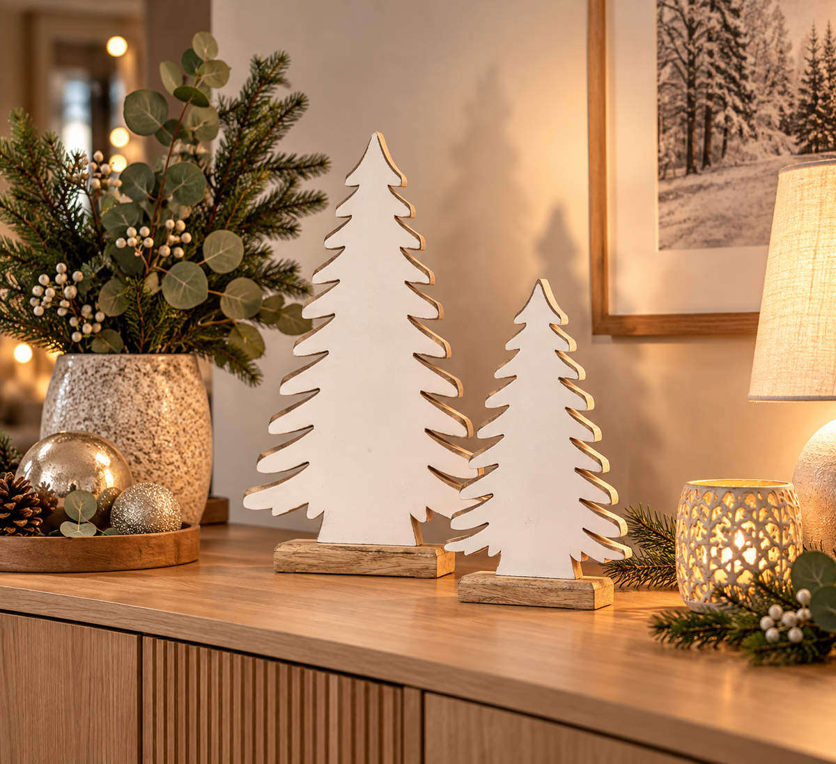 Tanne Holz weiß/natur Weihnachten Holztanne Mangoholz 2Größen wählbar