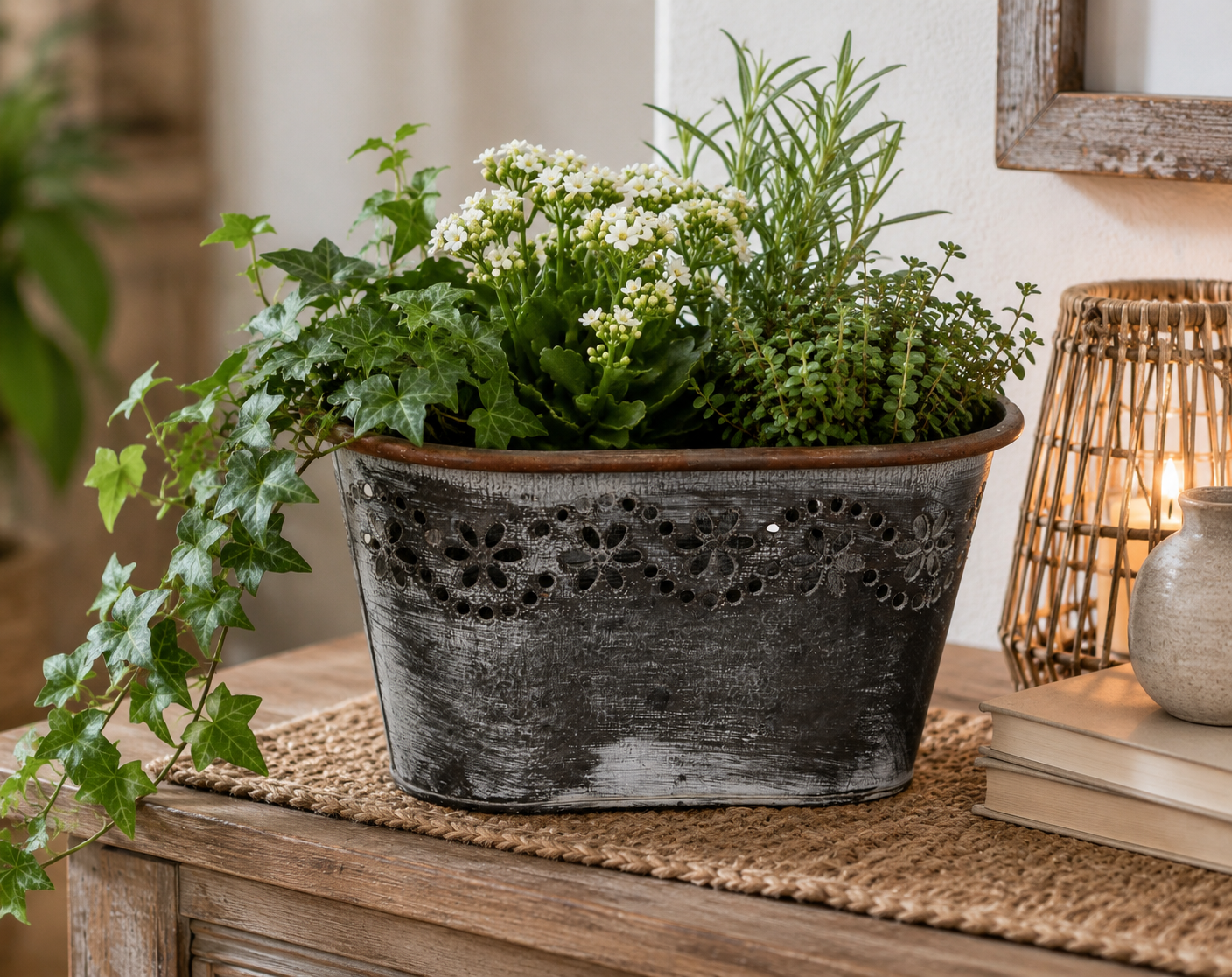 Metall Jardiniere Blütenrand  Ø26x15cm H14cm Pflanzgefäß