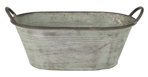 Schale mit Griff Metall Ø50x27cm H16cm grün antik Pflanzkübel Miniteich Pflanzgefäß