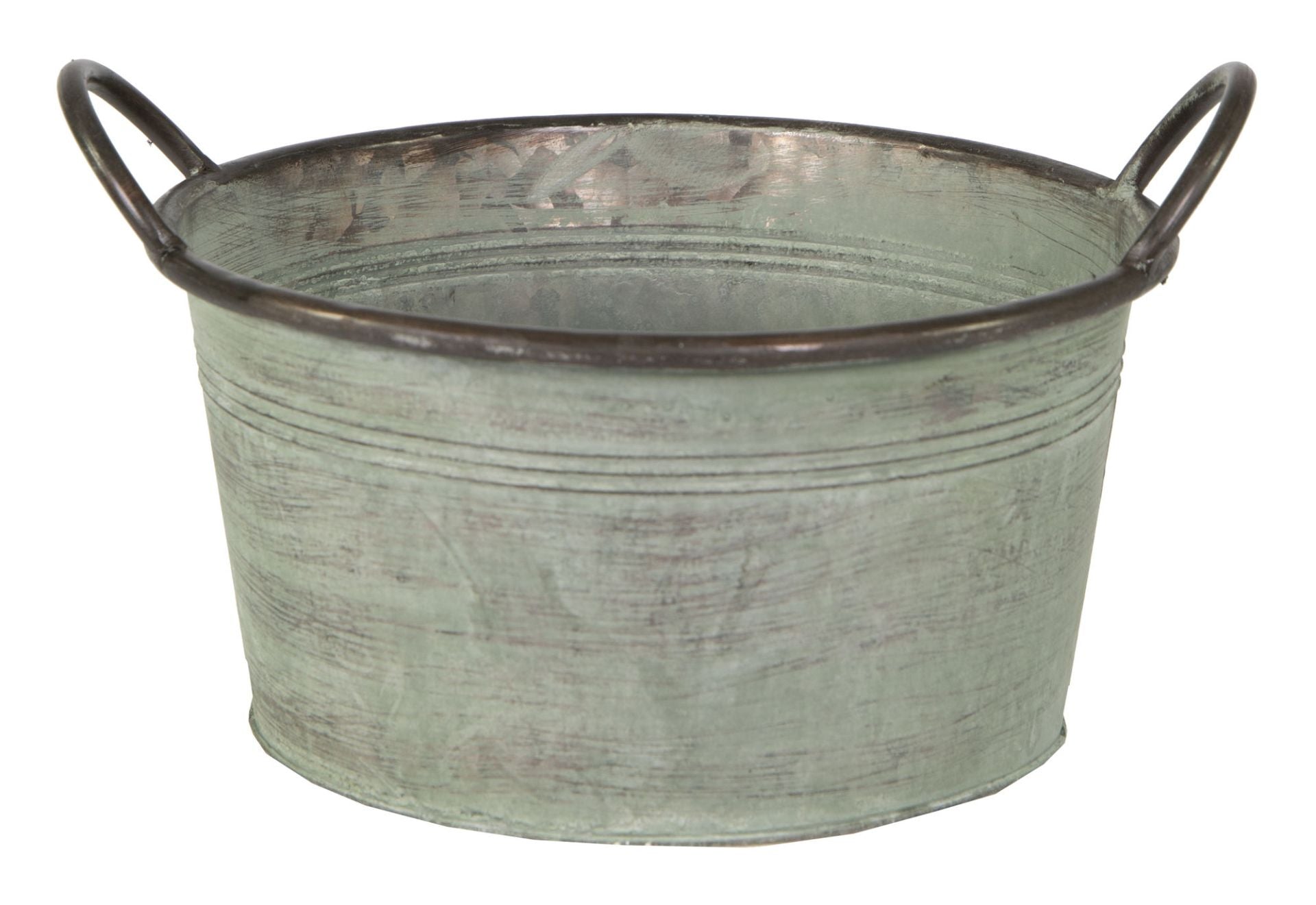 Schale mit Griff Metall Ø41cm H20cm grün antik Pflanzkübel Miniteich Pflanzgefäß