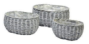 Korb LIVIA oval Pflanzkübel 3er Set grau Pflanzkorb Landhaus