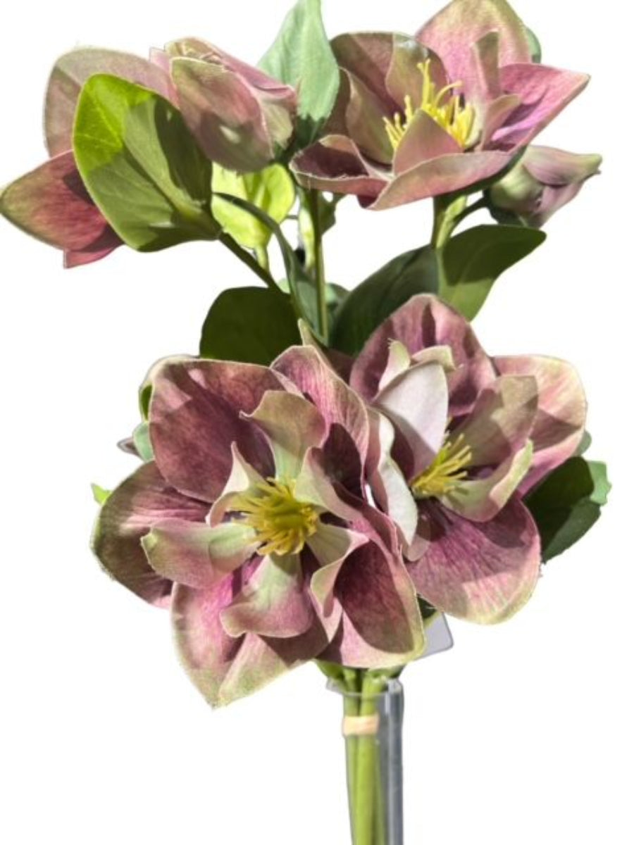 2x Künstliche Christrosenbund x3 L35cm Christrose rosa/grün Kunstblumen Künstliche Blumen Heleborus Kunstpflanzen Dekopflanze