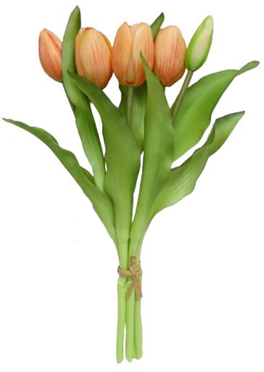 Tulpen künstlich 30cm Tulpenbündel mit 5Tulpen Real Touch apricot Tulpenstrauß