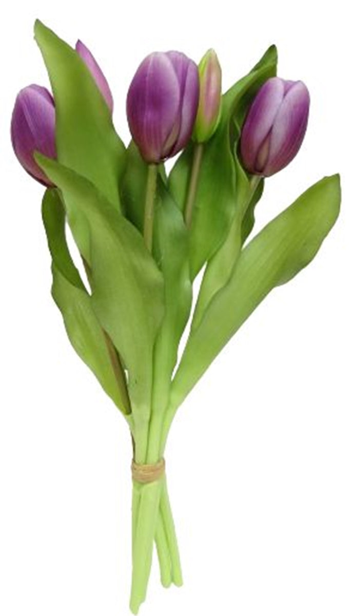 Tulpen künstlich 30cm Tulpenbündel mit 5Tulpen Real Touch hellviolett Tulpenstrauß