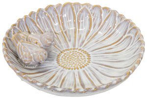 Vogeltränke Blüte mit Vögel rund Ø28cm Vogelbad Futterschale Vogelbecken pearl Shabby chic Wasserstelle