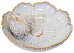 Vogeltränke Blüte mit Vögel rund Ø23cm Vogelbad Futterschale Vogelbecken pearl Shabby chic Wasserstelle