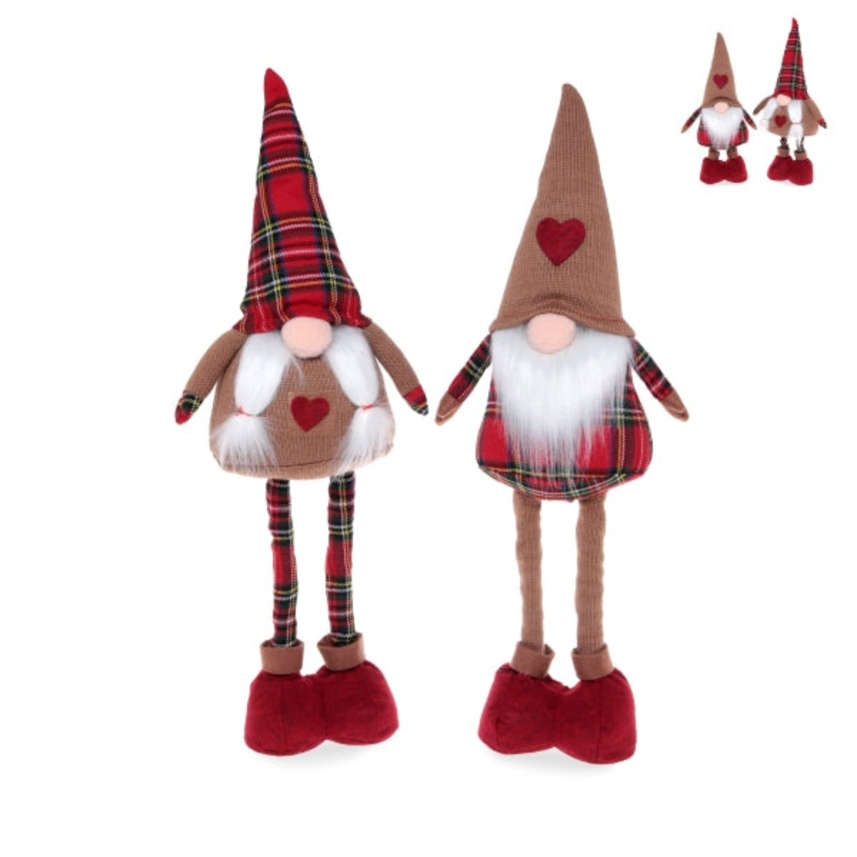 Deko Wichtel 2er Set 54 cm – Weihnachtswichtel aus Holz, Sand & Filz in Braun & Rot, höhenverstellbar