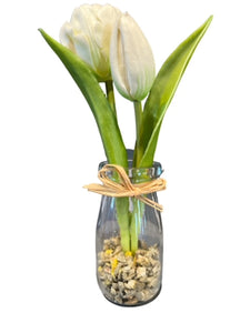 2x Tulpe künstlich im Glas 1 Blüte 1 Knospe H19cm weiß Frühling Ostern