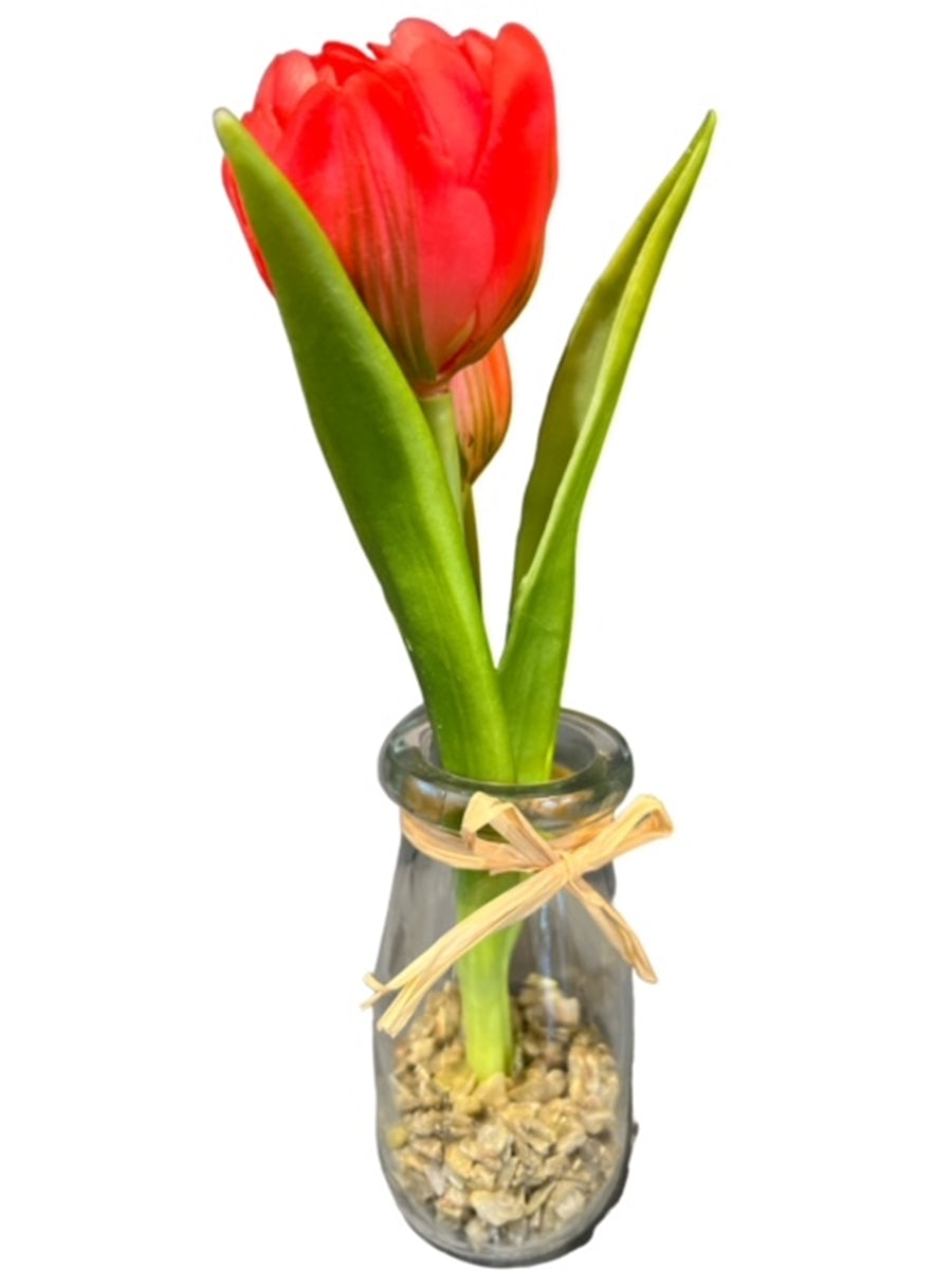 2x Tulpe künstlich im Glas 1 Blüte 1 Knospe H19cm pink Frühling Ostern