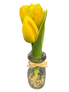 2x Tulpe künstlich im Glas 1 Blüte 1 Knospe H19cm gelb Frühling Ostern