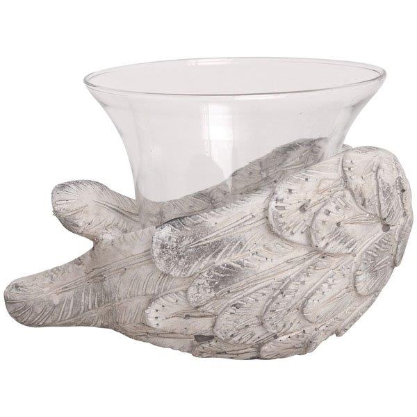 Windlicht Flügel/Licht creme Zement Glas VALO Gartenlicht Tischdeko 2Größen wählbar