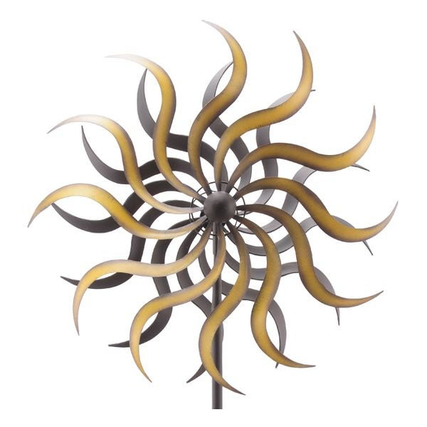 Windrad Metall Doppelt Windspiel Gartendeko Balkon Terrasse gelb/gold Ø38x20cm H180cm