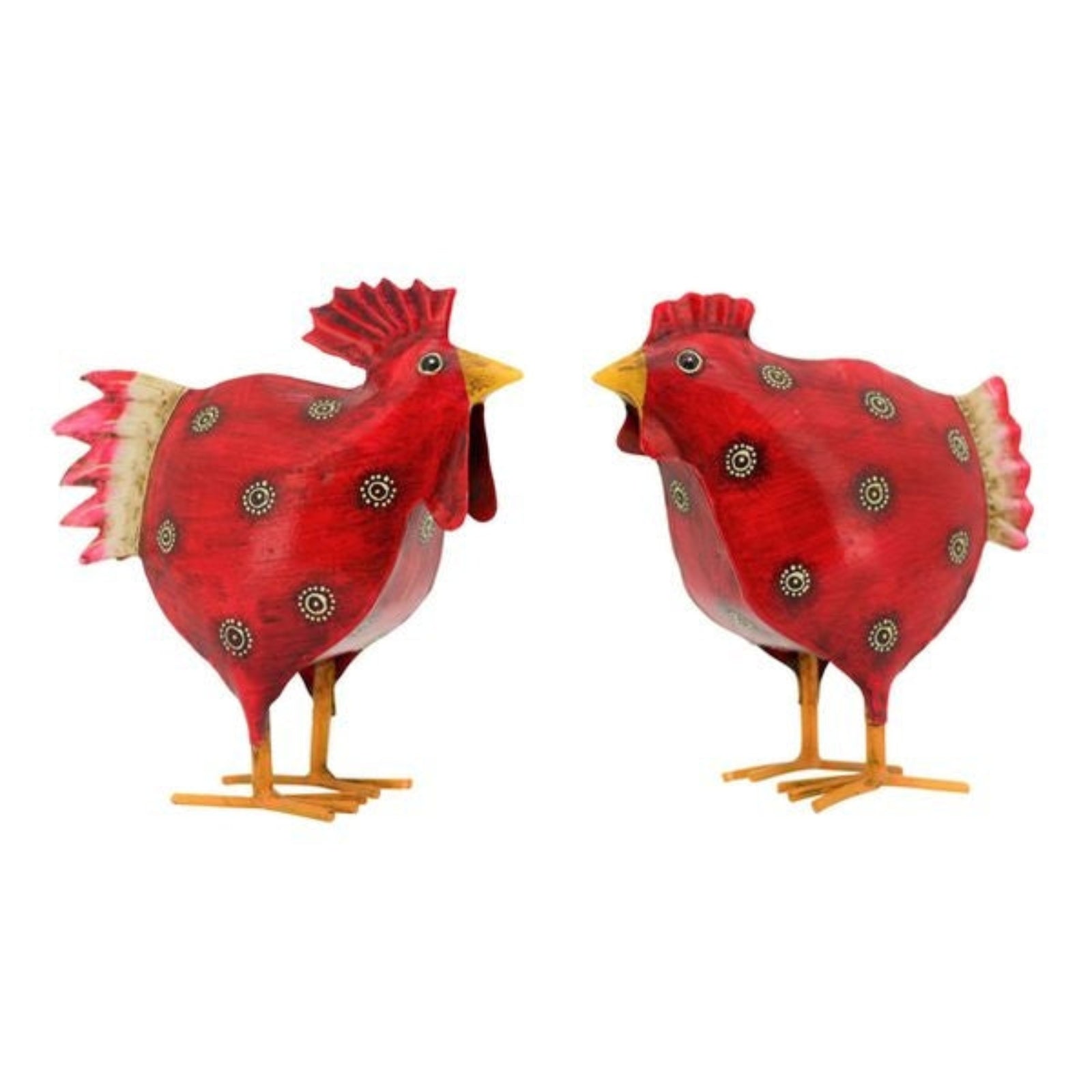 Huhn Hahn Metall Deko 2fach sort. H16cm + H23cm Figuren rot Outdoor Dekoration Ostern 2Größen wählbar