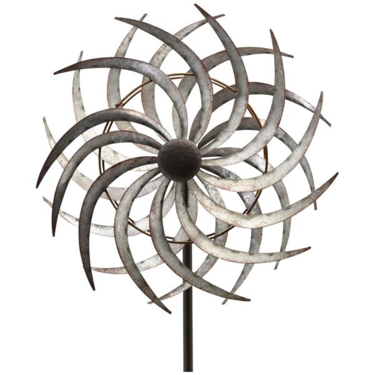 Windrad Metall Doppel Windspiel Gartendeko Balkon Terrasse zink Ø38,5x17,5cm H150cm