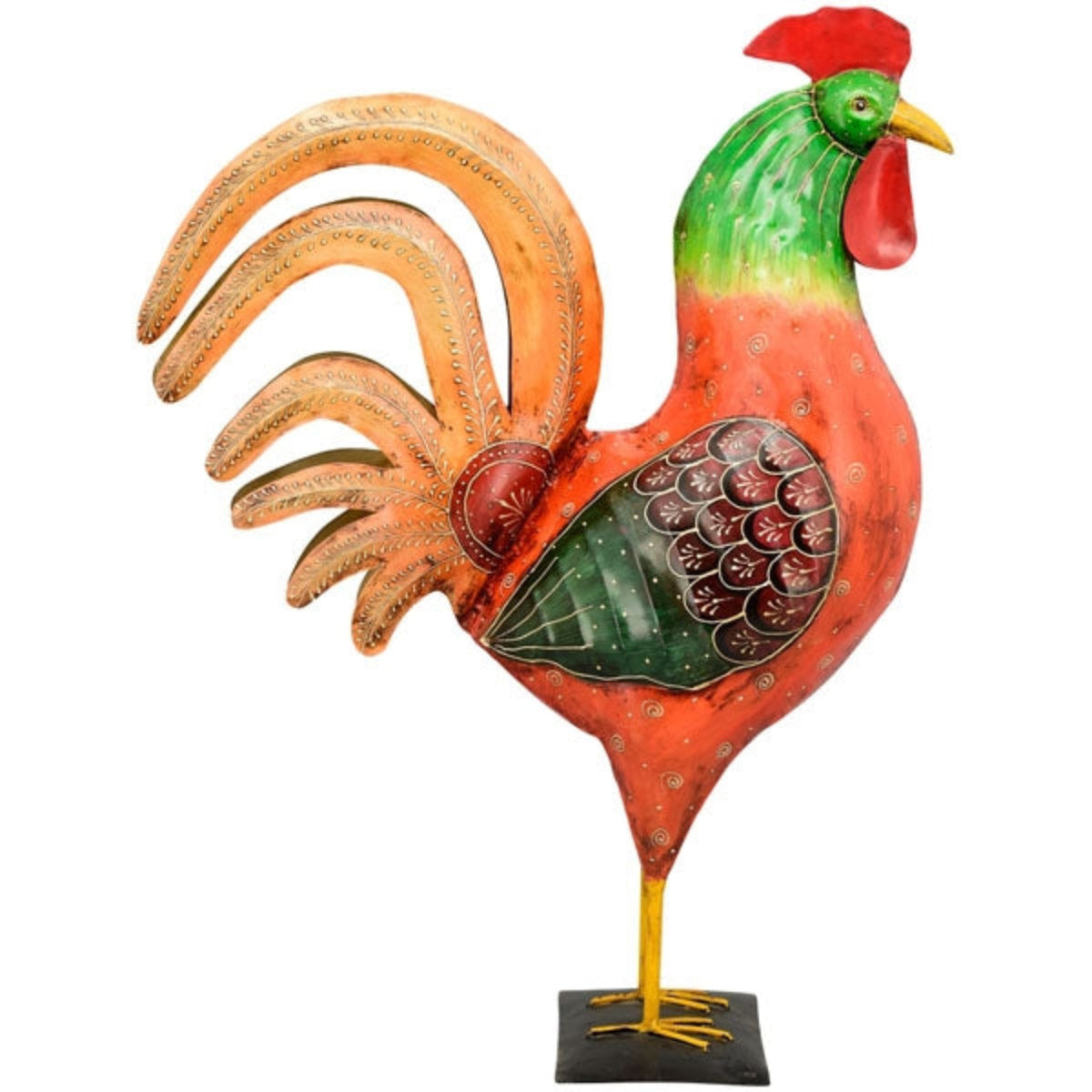 Hahn Metall KANU Deko 60x20cm H76cm Figuren bunt Outdoor Dekoration Ostern Skulptur