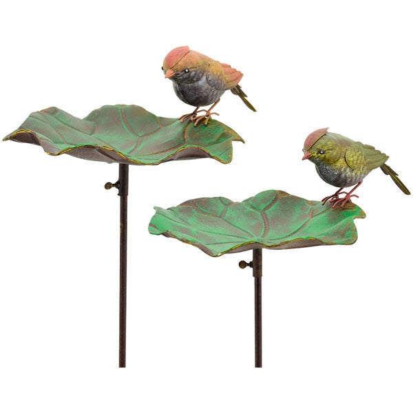 Vogeltränke Vogel auf Blatt Futterplatz Metall grün Ø42x30cm H123cm Futterstation Gartenstecker 2Farben wählbar
