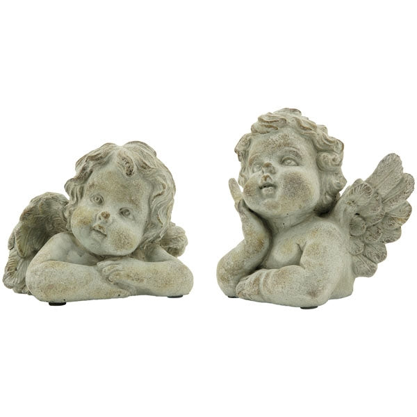 Engel Zement 2fach sort. StoneArt creme Skulptur Ø16,5x11xm +16,5x16cm Figur 2Größen wählbar