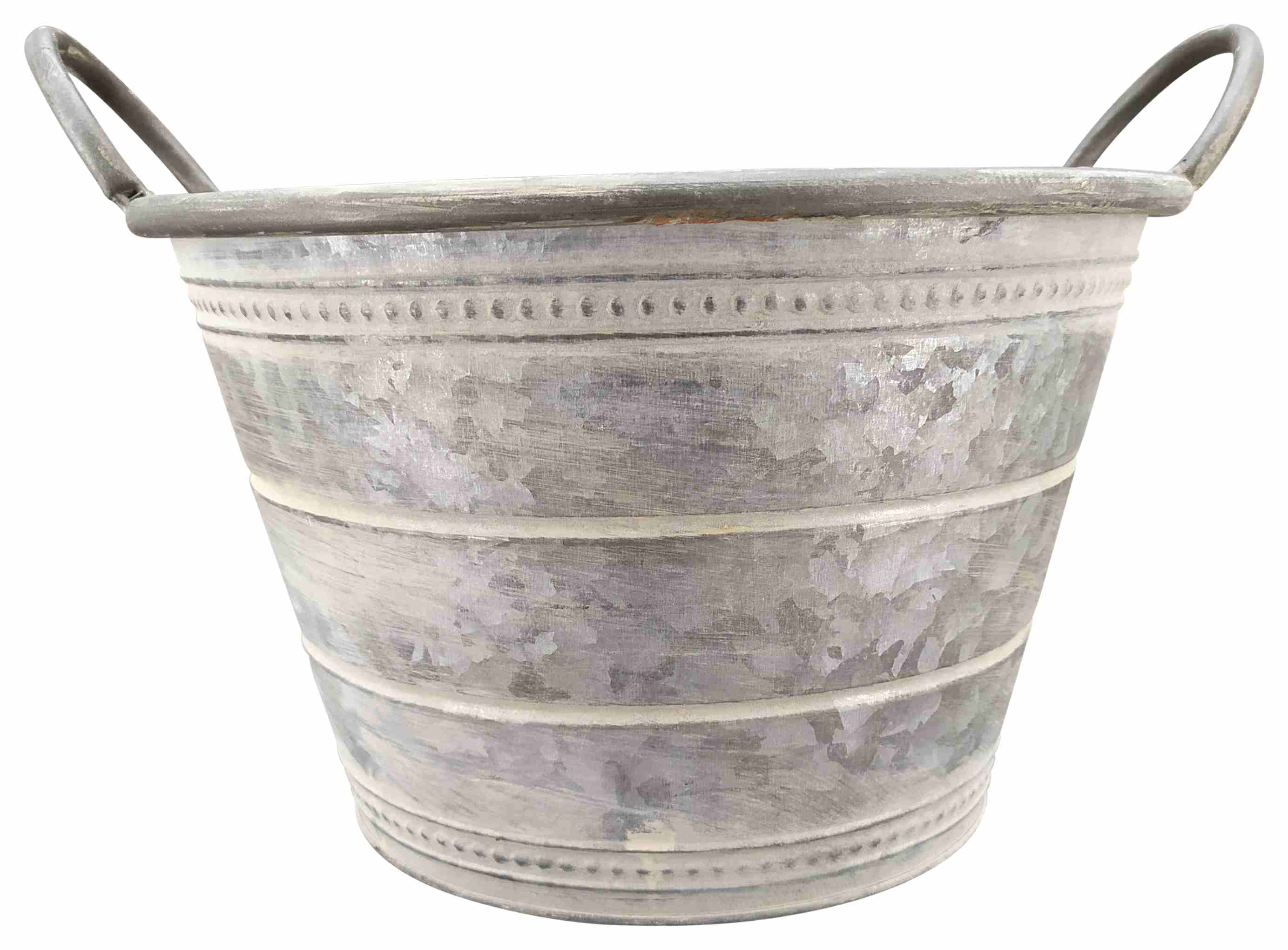 Zinkschale mit Henkel Metall Ø30cm H19cm rund Pflanzkübel Metallwanne Schale