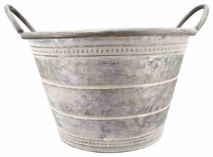 Zinkschale mit Henkel Metall Ø30cm H19cm rund Pflanzkübel Metallwanne Schale