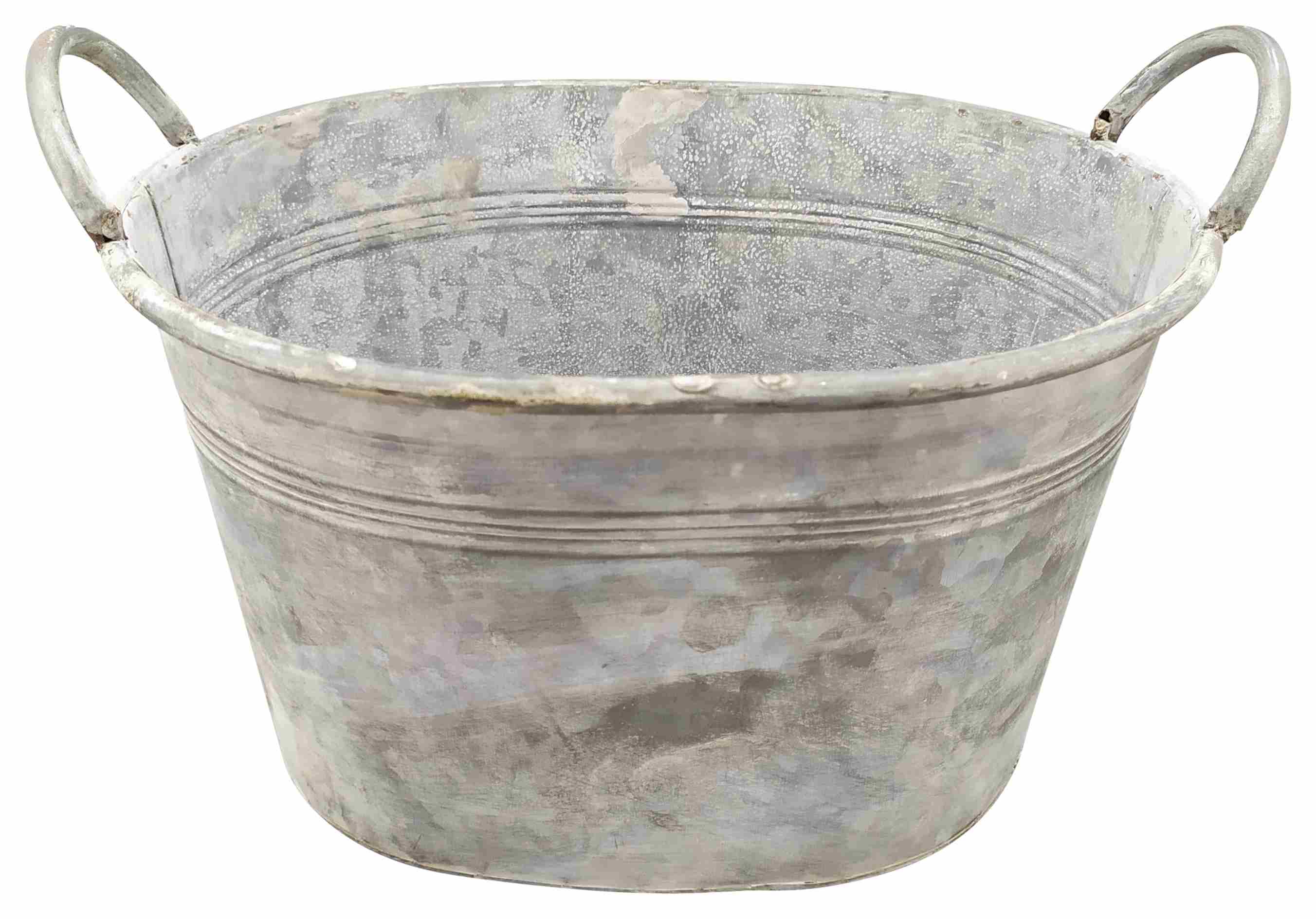 Zinkschale mit Henkel Metall Ø26x20cm + Ø30x25,5cm oval Pflanzkübel Metallwanne  2Größen wählbar