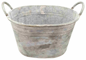 Zinkschale mit Henkel Metall Ø26x20cm + Ø30x25,5cm oval Pflanzkübel Metallwanne  2Größen wählbar