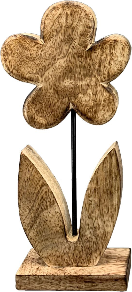 Blume Holz natur auf Fuß Fensterdeko 14,5x5cm H33cm