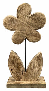 Blume Holz natur auf Fuß Fensterdeko 20x6cm H37cm