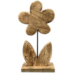 Lade das Bild in den Galerie-Viewer, Blume Holz natur auf Fuß Fensterdeko 20x6cm H37cm Deko Figur Mangoholz Holzdekoration Blume Au
