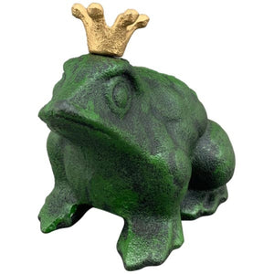 Frosch mit Krone Figur Skulptur Garten Gusseisen grün 13x11cm H12cm Gartenteich