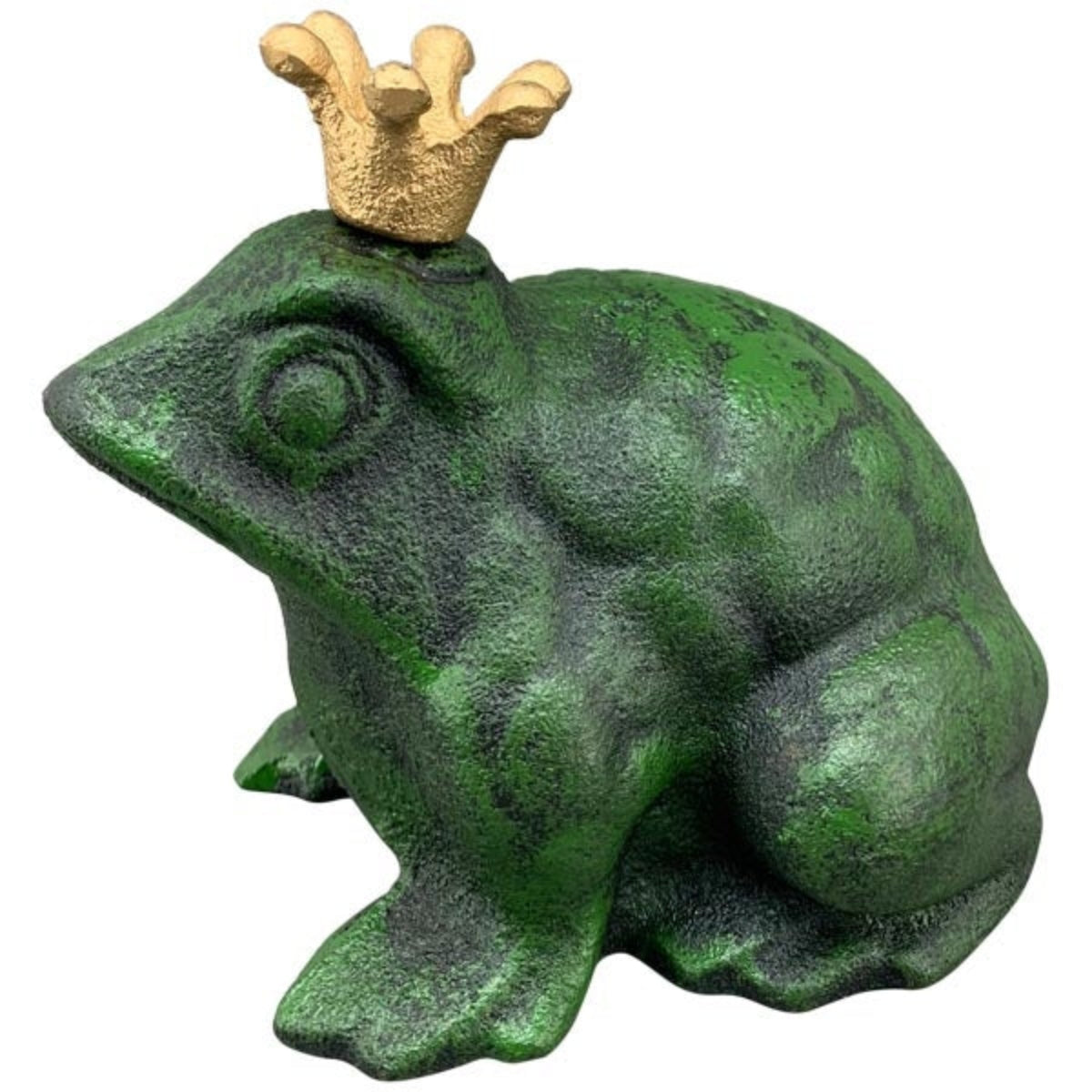 Frosch mit Krone Figur Skulptur Garten Gusseisen grün 13x11cm H12cm Gartenteich