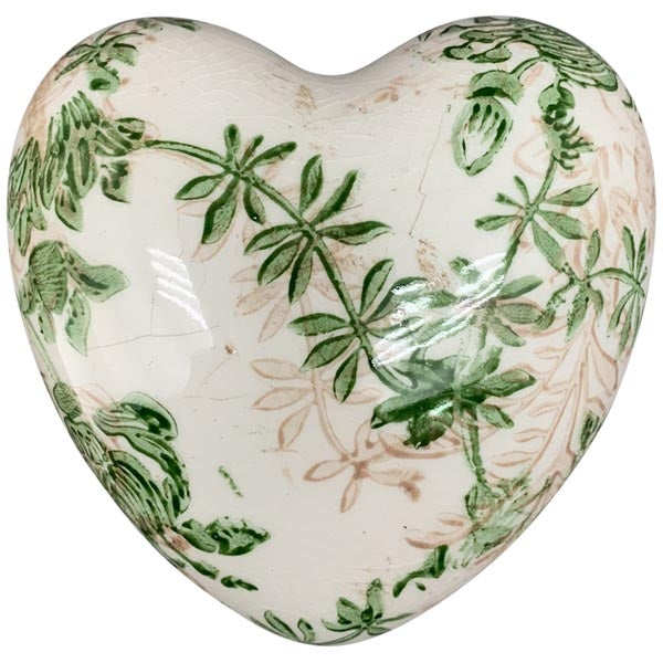 2x Deko Herz MUSH Keramik Shabby Antik grün-creme kraklee