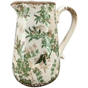 Keramikvase mit Griff Krug H23cm Tischvase Vase Keramik Blumenvasen Deko Vase Rustikales Antikes Dekor Shabby Antik grün-creme kraklee
