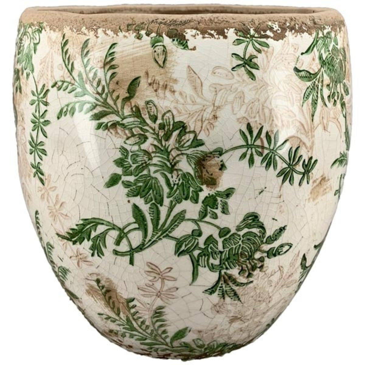 Übertopf Mush Blumentopf Keramik Ø15cm+18cm Rustikales Antikes Dekor Shabby Antik grün-creme kraklee 2Größen wählbar