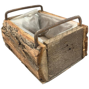 Pflanzkasten mit Griff Holzkasten aus Echtholz 20x15cm H8,5cm + 30x15cm H8,5cm Natürliche Holzkisten rechteckig Shabby Vintage Antik Look Deko Pflanzkiste zum Bepflanzen oder Dekorieren 2Größen wählbar