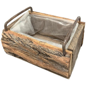 Pflanzkasten mit Griff Holzkasten aus Echtholz 20x15cm H8,5cm + 30x15cm H8,5cm Natürliche Holzkisten rechteckig Shabby Vintage Antik Look Deko Pflanzkiste zum Bepflanzen oder Dekorieren 2Größen wählbar