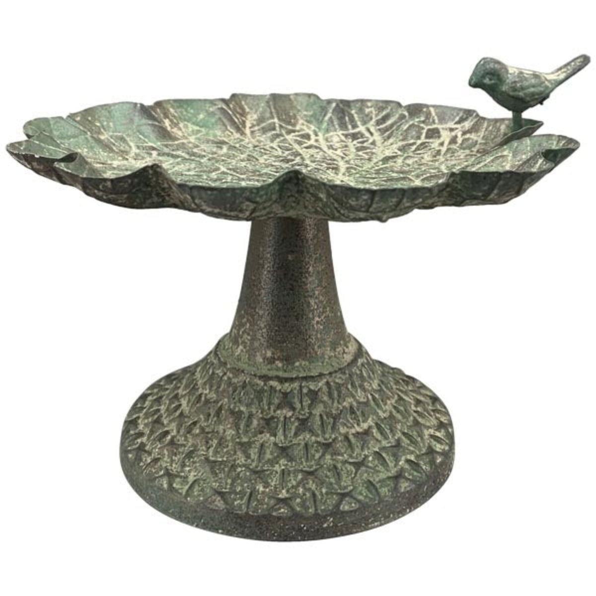 Vogelbad Vogeltränke Gartendeko Schale auf Fuß Ø22x19cm H14cm grün antik Futterstelle Garten Wasserstelle