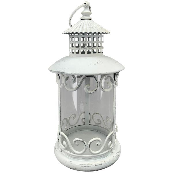 Laterne Metall weiss Vintage ClairBlanc Landhaus Ø16cm H32cm