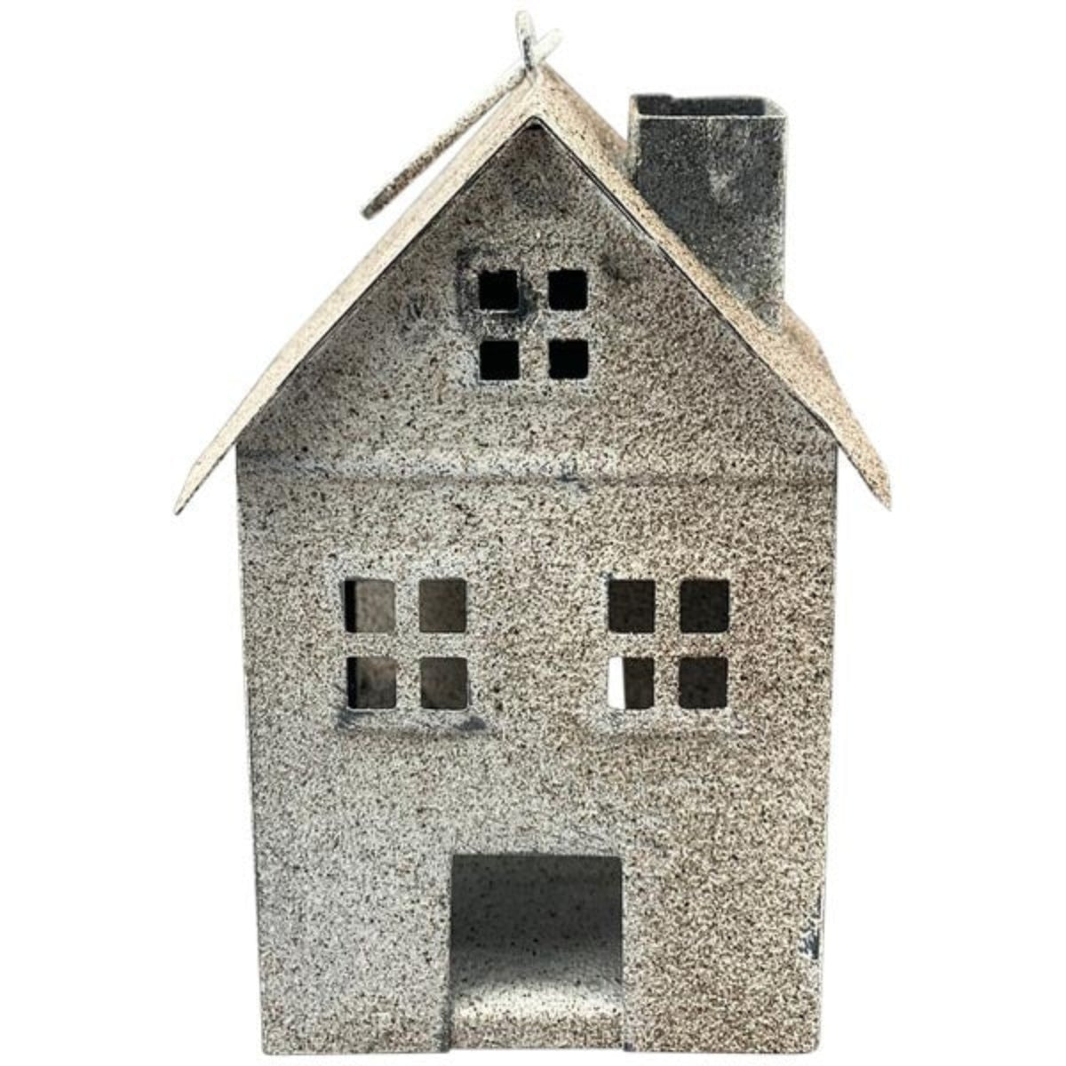 Deko Haus Metall 12x8cm H15,5cm Lichthäuser stehend für Garten, Terrasse, Balkon oder Zuhause grau/braun