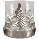 Lade das Bild in den Galerie-Viewer, Windlicht Tanne/Rentier-Verzierung H8,5cm + Ø14,5cmH15cm Kerzenhalter Weihnachten Weihnachtsdeko Glas Aluminium klar/Silber 2Größen wählbar
