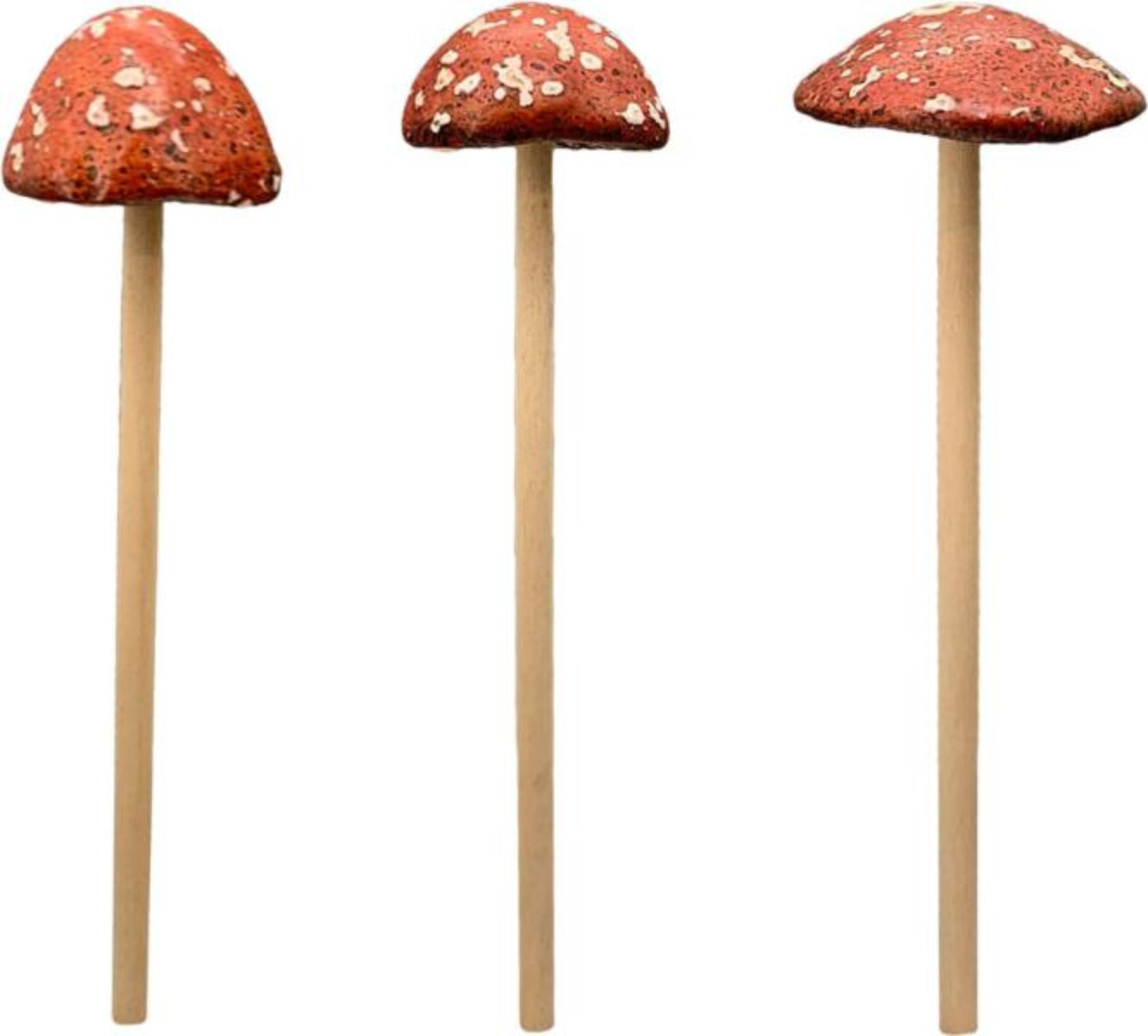 Pilz Keramik Garten Stecker Fliegenpilz 3fach sort. Wald rot Steinzeug 2Größen wählbar