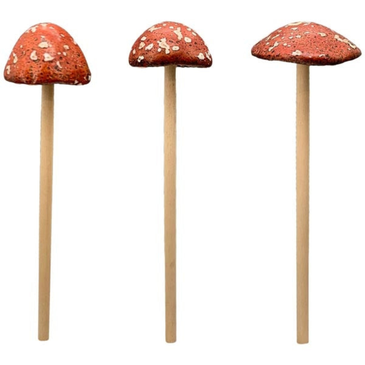 Pilz Keramik Garten Stecker Fliegenpilz 3fach sort. Wald rot Steinzeug 2Größen wählbar