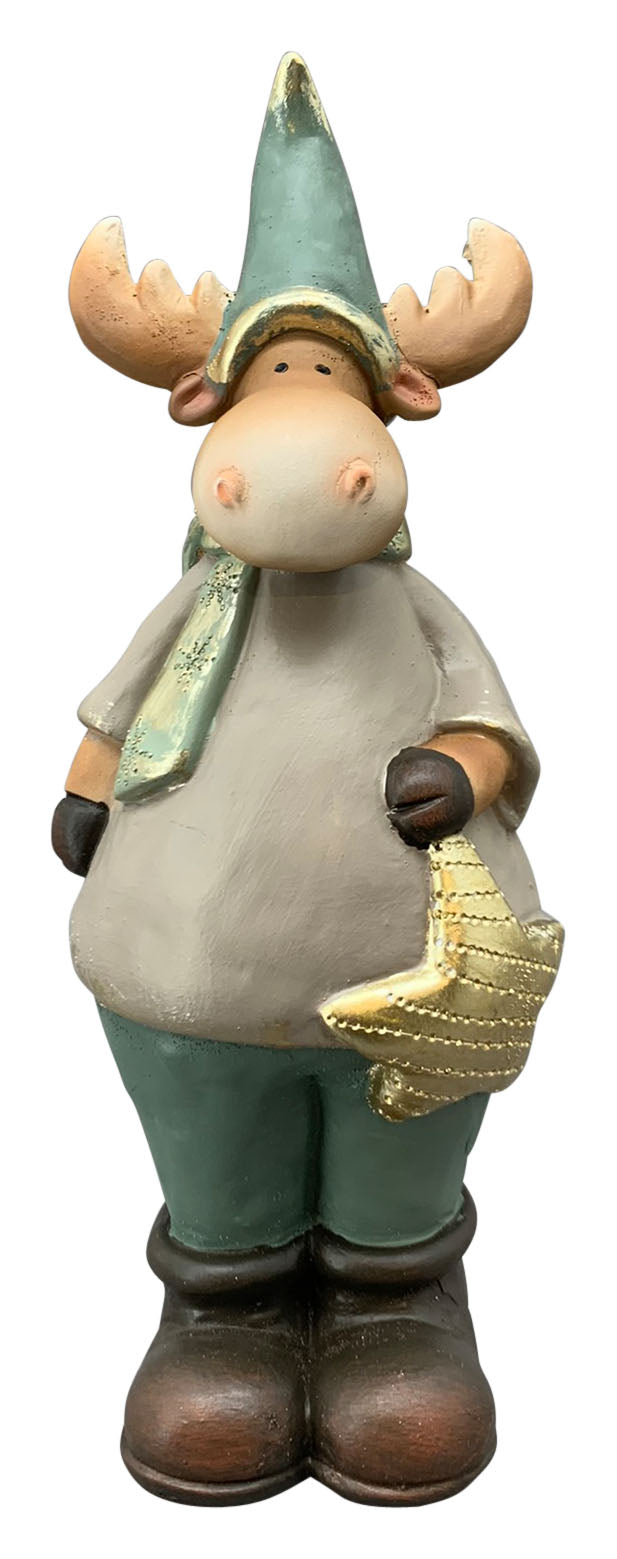 Elch Rentier LILIAN Figur Skulptur Polyresin natur/grün 9x9cm H23cm
