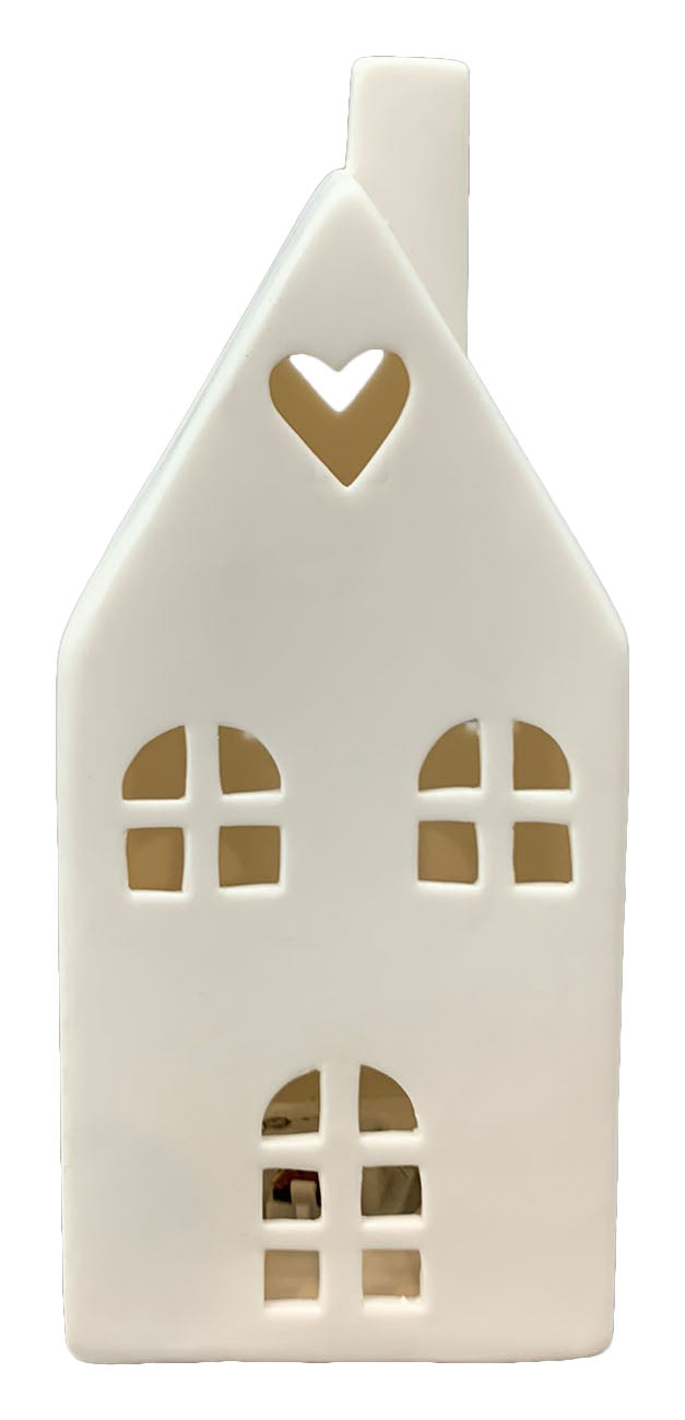 LED Haus Herz 8,2x7,2cm H19,5cm Dekohaus Porzellan weiß Weihnachten