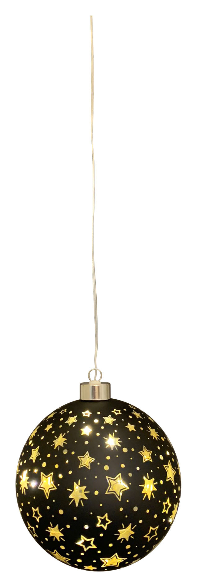 LED Glaskugel Glas schwarz/gold Sterne mit Timer Ø10cm Weihnachtskugel LED zum Hängen Elegante LED Kugel als festliche Weihnachtsbeleuchtung