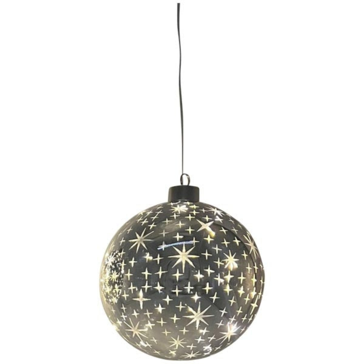 LED Glaskugel Glas silber Sterne mit Timer Ø12cm+15cm Weihnachtskugel LED zum Hängen Elegante LED Kugel als festliche Weihnachtsbeleuchtung 2Größen wählbar